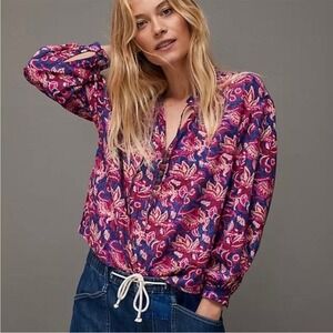 Anthropologie Pilcro Lucille Peasant Top Purple Boho Floral Small‎